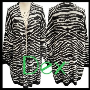 Dex Black/White Zebra Oversized Drop Shoulder Cardigan Duster (2X)